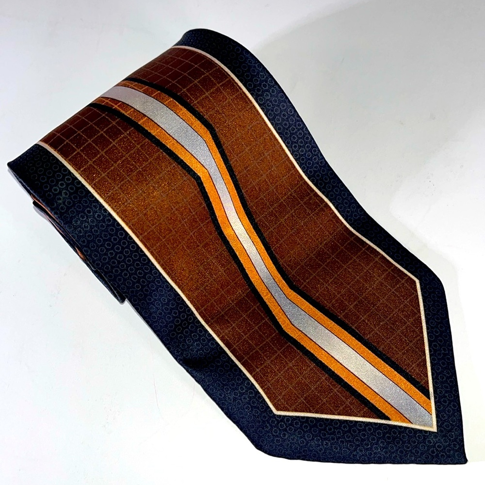DI MOGGIO Mens Vintage Black & Brown Abstract Pattern 60" Neck Tie